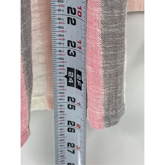 Habitat Linen Short Top Button Up Women XS Pink White Gray Stripe Long Sleeve Ne - Picture 8 of 13